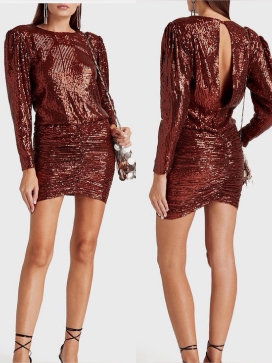 Retrofete Dresses & Skirts - Retrofete Flynn Ruched Sequin mini Dress in Copper